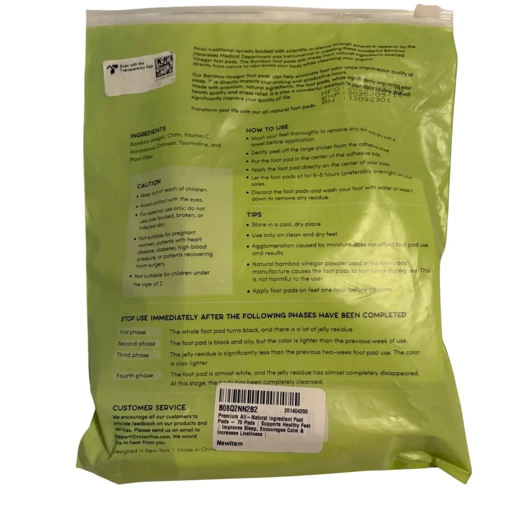 TXL Active Foot Pads Bamboo Vinegar Detox All Natural Premium Ingredients